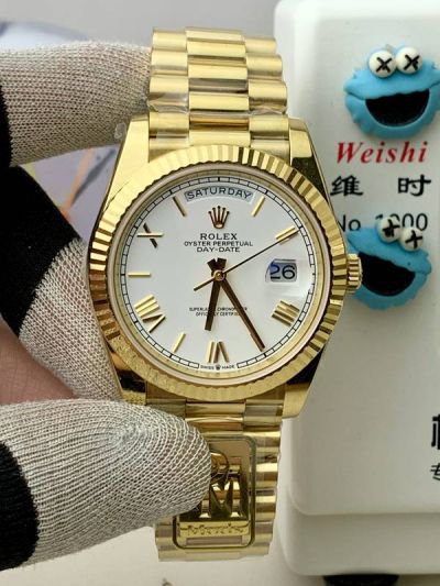 DD 2836/3255 Movement Gold with White Face President Band Fluted Bezel Rolex Watch